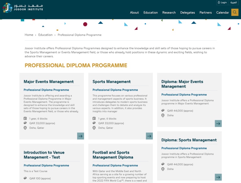 Josoor Institute courses page
