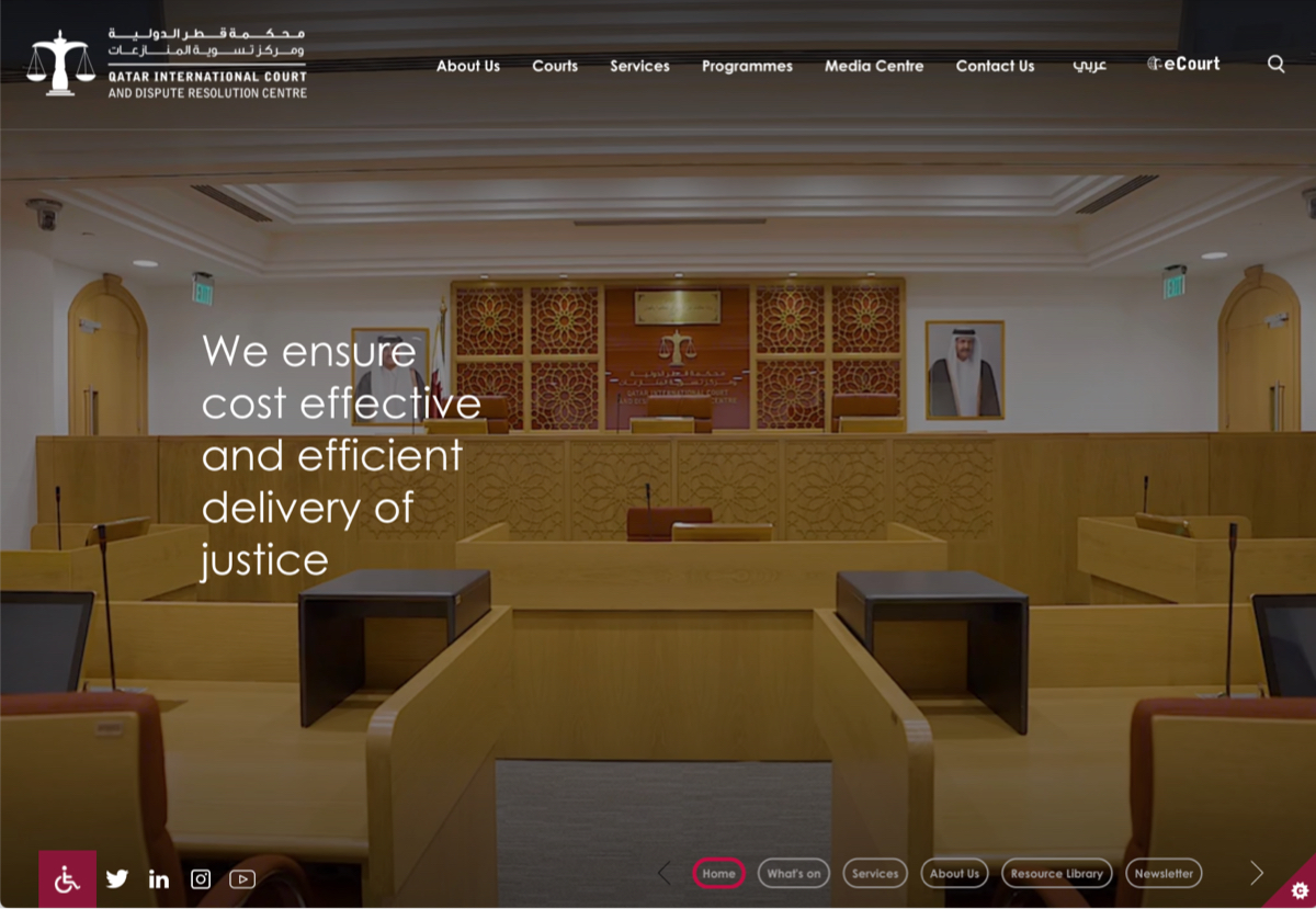 Qatar International Court and Dispute Resolution Centre Website home page
